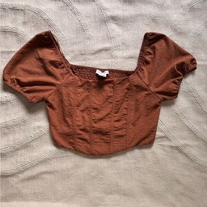 Chic Rust Puff Sleeve Crop Top County Western Statement Blouse